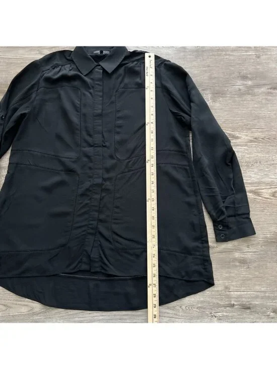 Rag bone Silk Button Up Shirt Womens Small Black Long Sleeve Roll Up - Picture 6 of 13